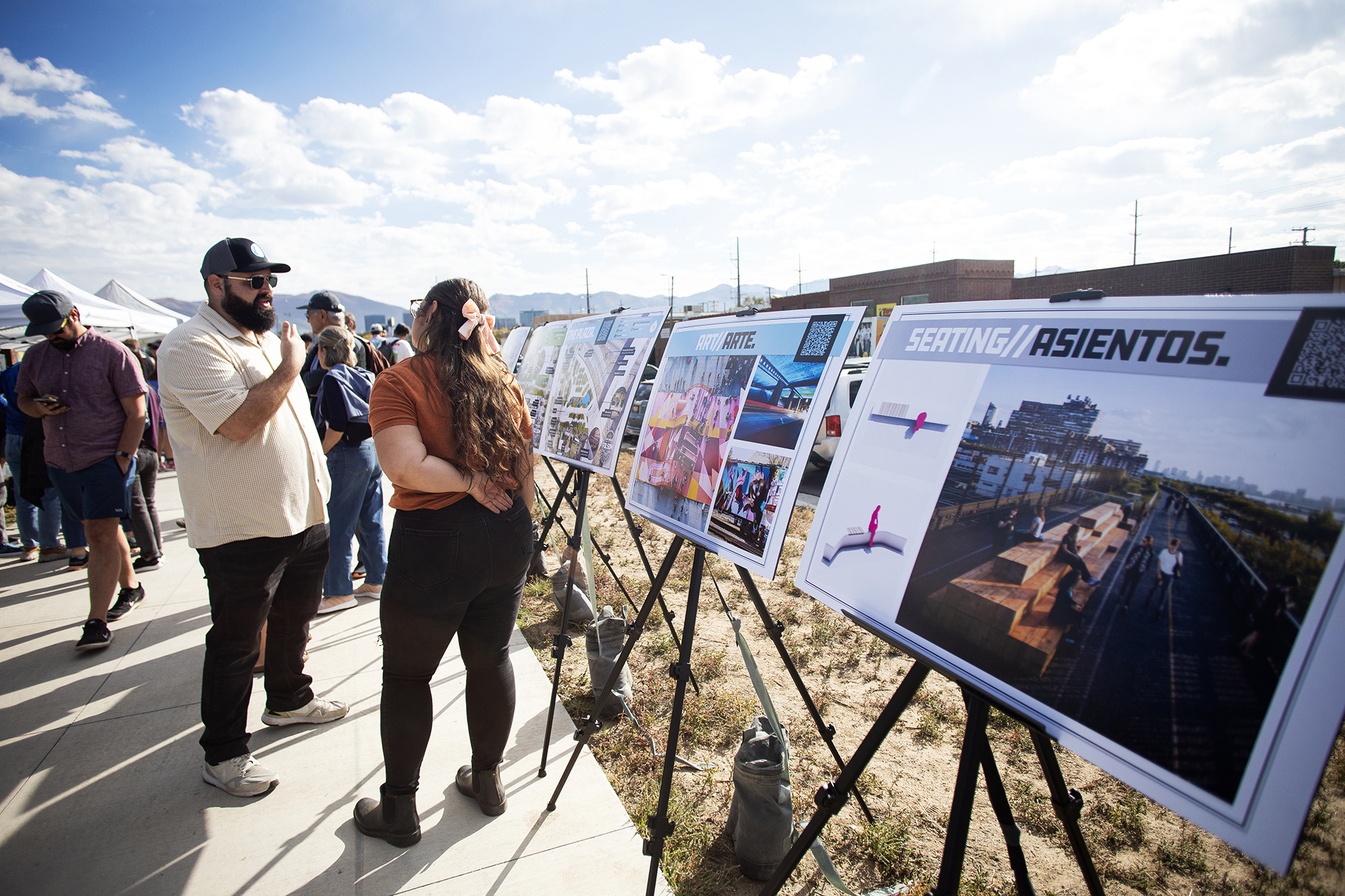 People view the renderings of the possibilities for the Folsom Trail.